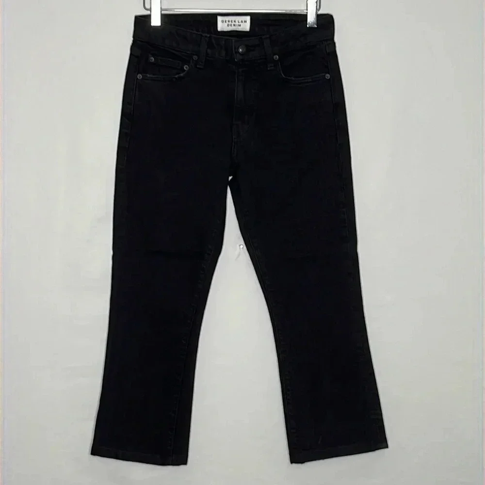 Derek Lam Denim Gia Mid Rise Cropped Flare Jeans in Black - Size 26